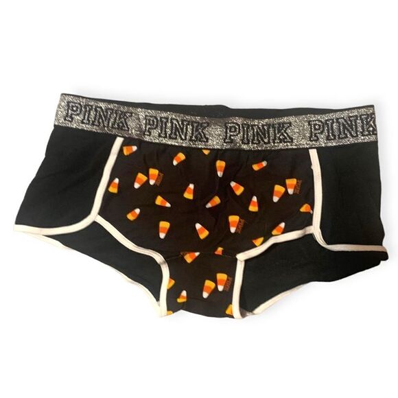 NWT VICTORIA'S SECRET PINK CANDY CORN SHIMMER LOGO BOYSHORT PANTIES - Picture 1 of 2